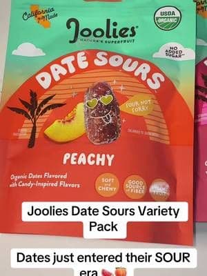 Joolies Date Sours come in Watermelon, Blue Raspberry, Peachy and Cherry flavors. 🤤🍬 A four-flavor variety pack made for the sweet-and-sour snack drawer. #Joolies #DateSours #BetterForYouSnacks #SnackTok #TikTokShop